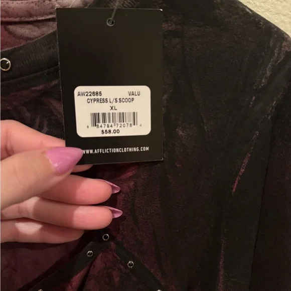 Affliction Red Long Sleeve Cut Out Graphic Blouse - Picture 3 of 6